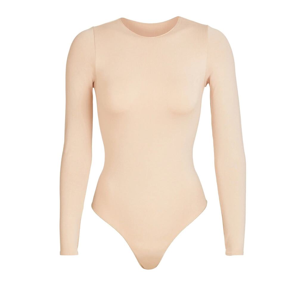 SKIMS Long Sleeve Crew Neck Thong Bodysuit - S/M - Sandstone